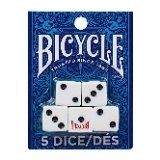 A set of five United States Playing Cards Bicycle playing cards on a blue card background.